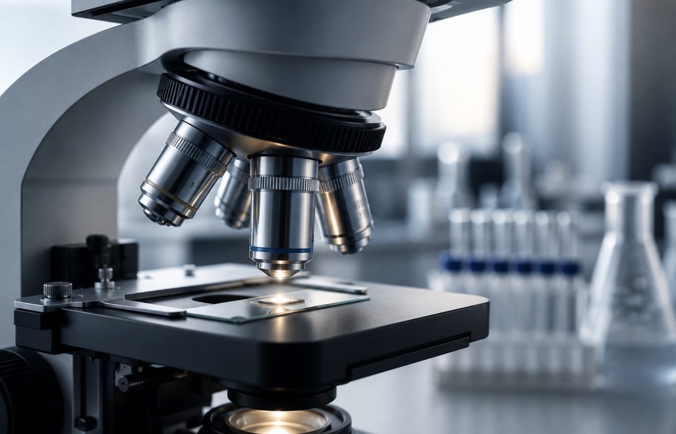 Laboratory microscope used for asbestos sample analysis