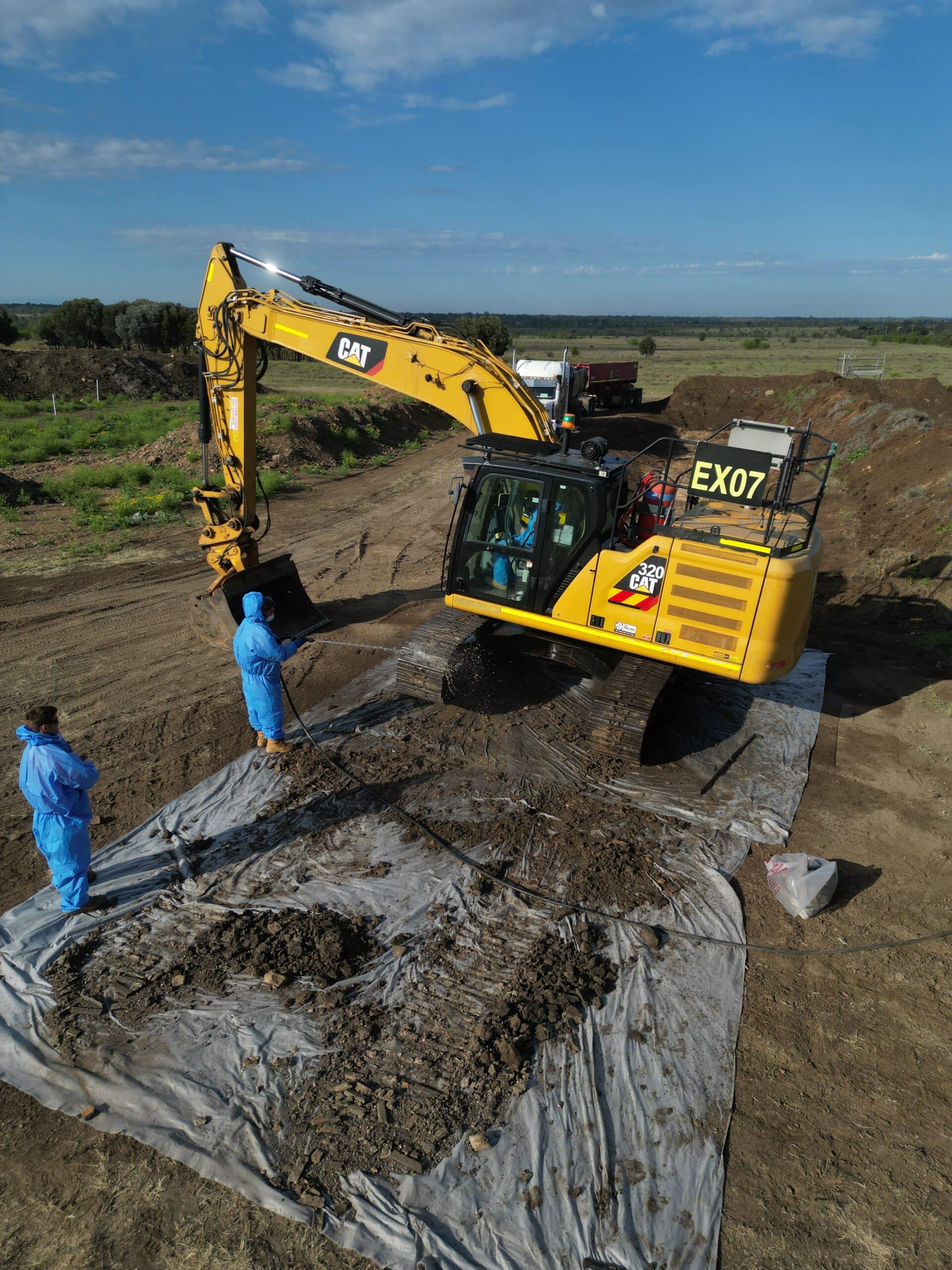 Aerial view of soil assessment across a Queensland development site