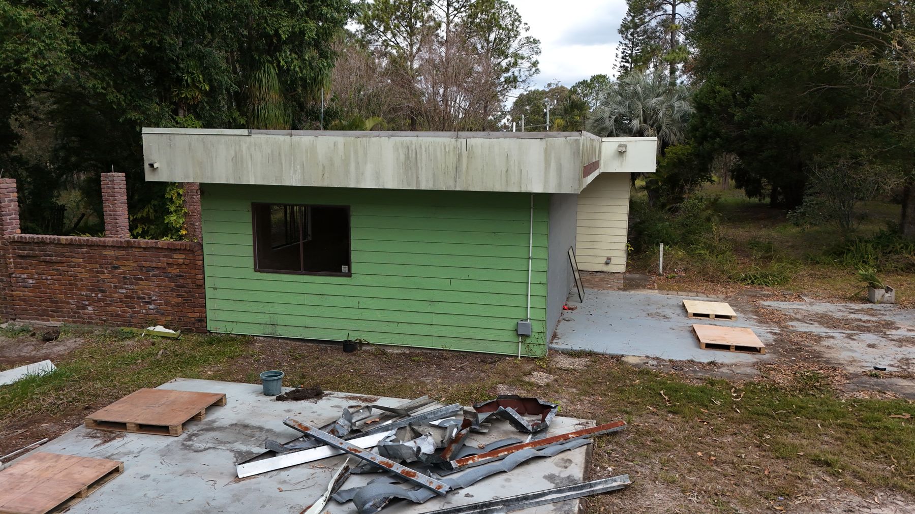 Cladding partly removed, aerial