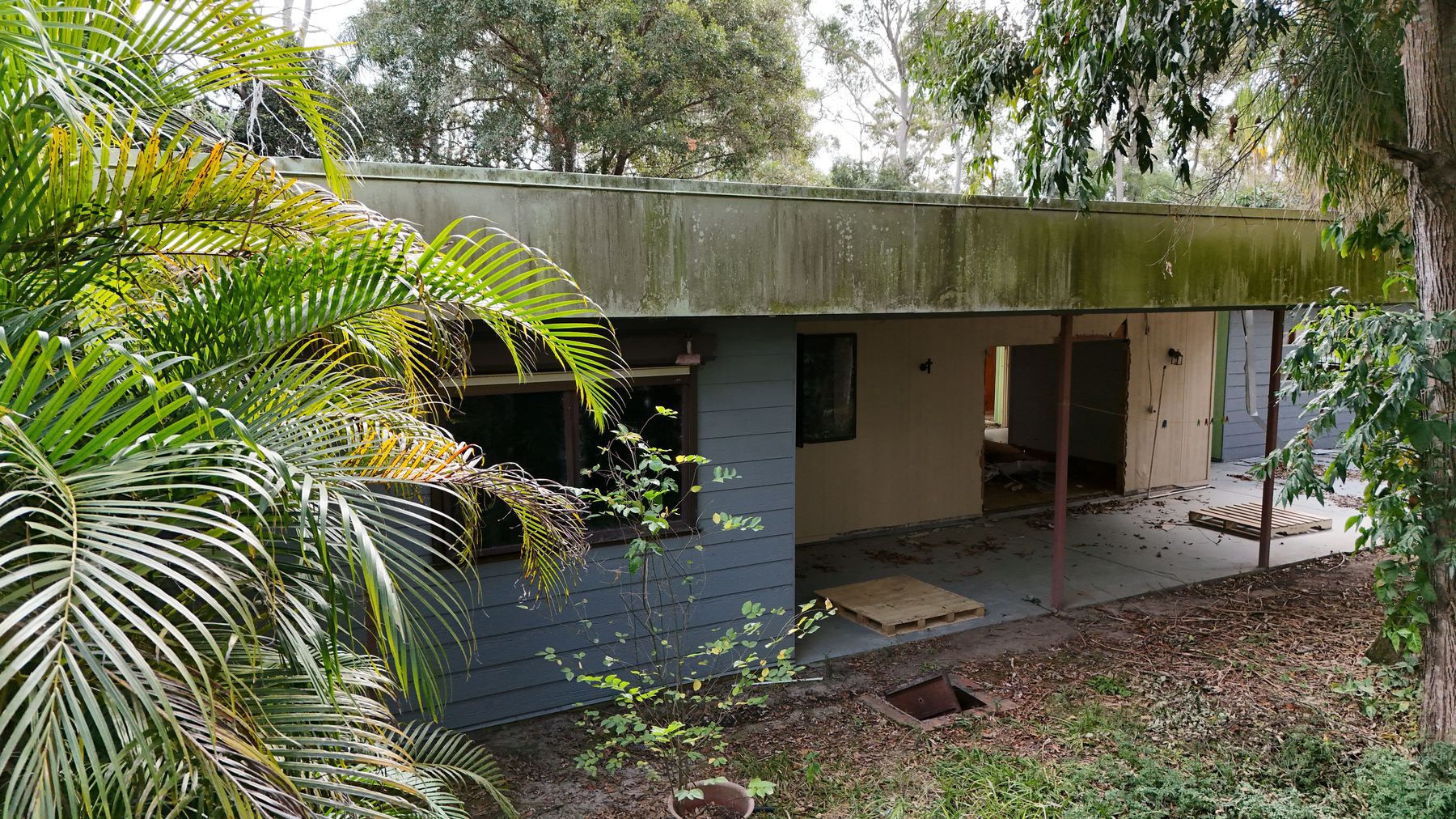 Roof sheeting removed, aerial