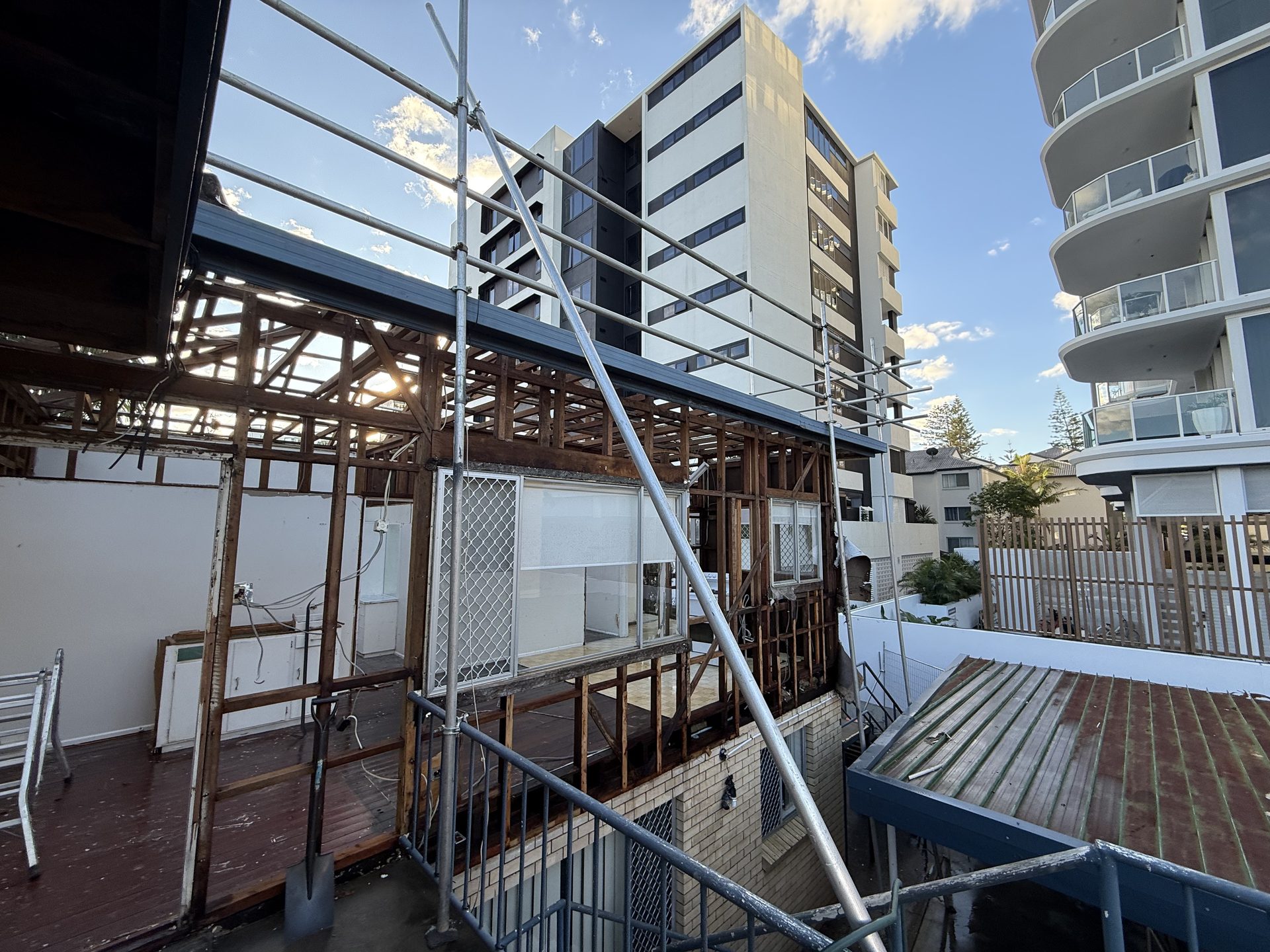 Upper level strip-out from scaffold