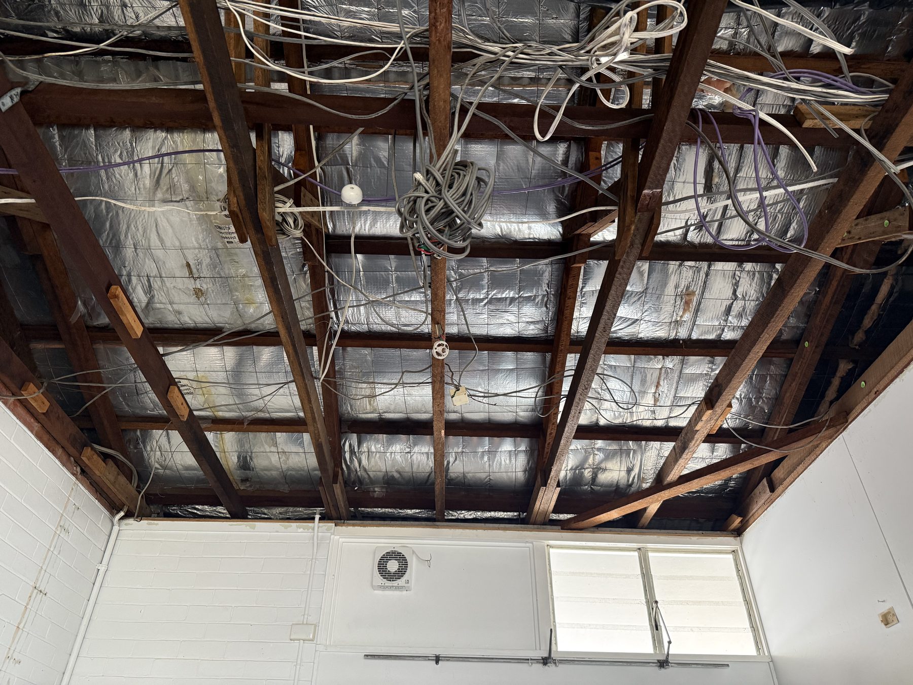 Ceiling cavity cleared to battens