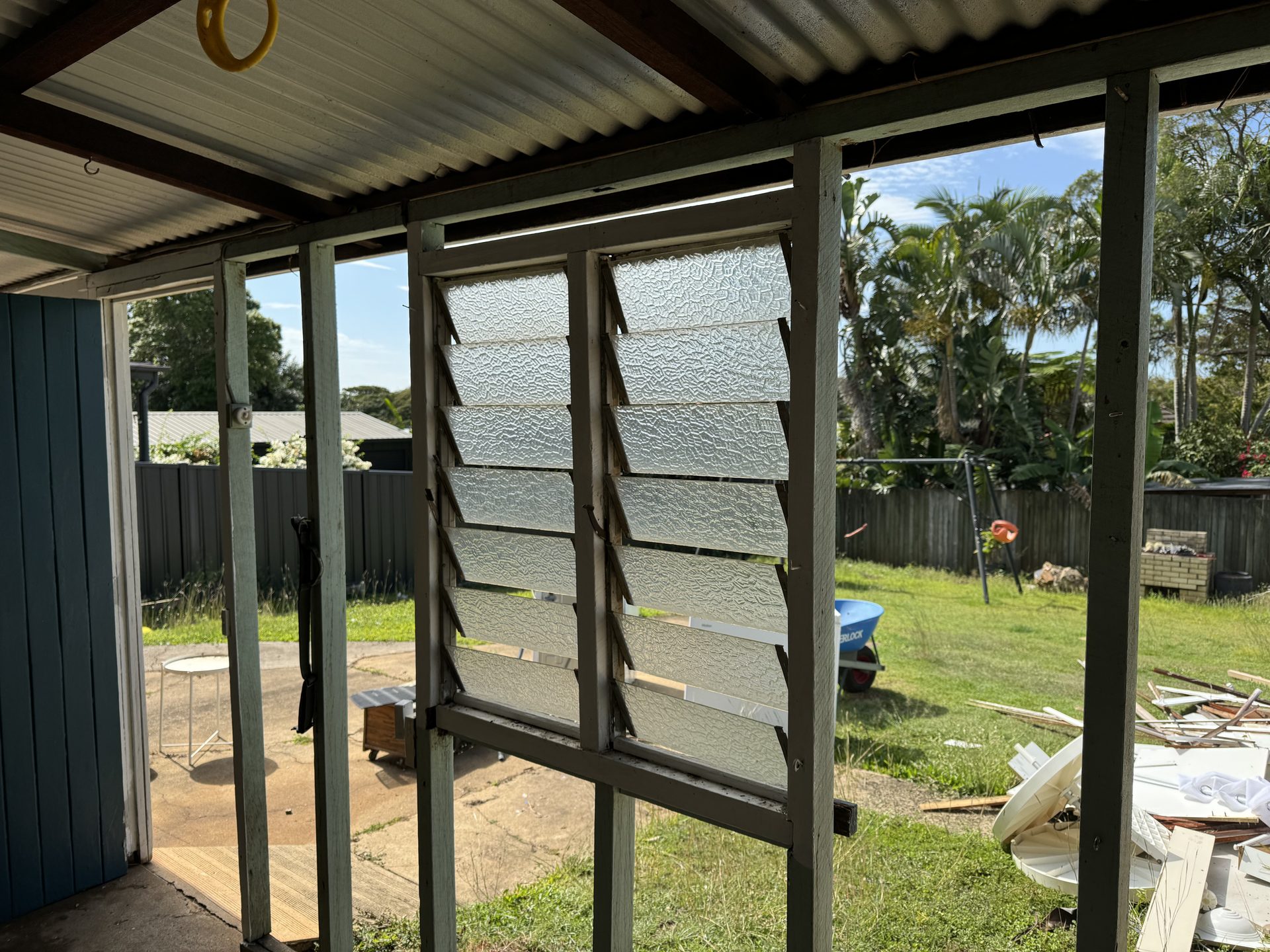 Laundry wall sheeting removed