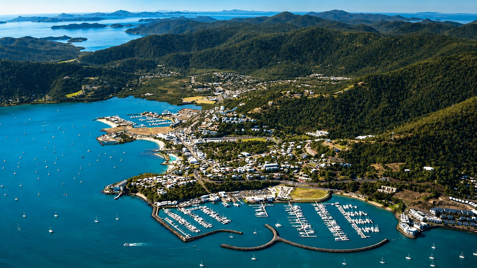 Aerial view of the Whitsundays and Airlie Beach, Queensland